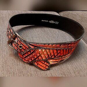 Firetrap Wide Leather Belt Red & Black Tribal Pattern Grunge Waist Cincher